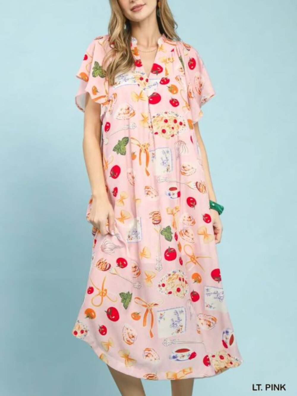 Umgee Pink Abstract Print Flutter Sleeve Midi Dress Pockets Boho S M L🛍️